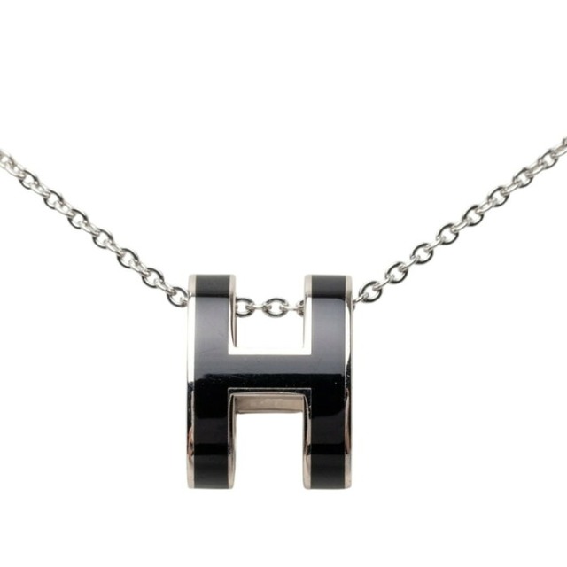 エルメス ポップアッシュ ネックレス シルバー ブラック メタル レディース HERMES 【中古】