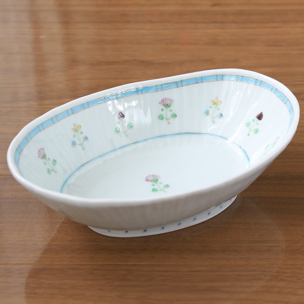 藍水「花暦（二色）①水色 / ②マロン 楕円鉢」 うつわ藍水 波佐見焼