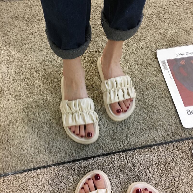 スリッパレディースアウター2020夏新作おでかけファッションオールマッチネット赤厚底夏蓮の葉サンダル フェイクシューズ98425865265