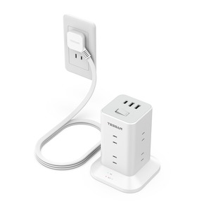 【在庫のみ】TESSAN 電源タップ タワー型 延長コード 2m 薄型プラグ 8個AC コンセント 1個USB-Cポート及び2個USB-Aポート テーブルタップ たこあしコンセント タコ足配線 マルチ OA 雷ガード 一括スイッチ 省エネ mini型 おしゃれ