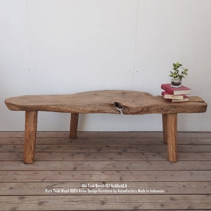 超極厚 一点物 オールドチークベンチ 152.5cm×50cm×45.5cm 木製 木 おしゃれ 総無垢材 一枚板 飾り台 花台 アジアン家具 長椅子 木製いす 天然木 イス 椅子 チェア スツール バリ家具 送料無料 ウォールナット マホガニーに並ぶ高級木材 ハンドメイド アンティーク 北欧