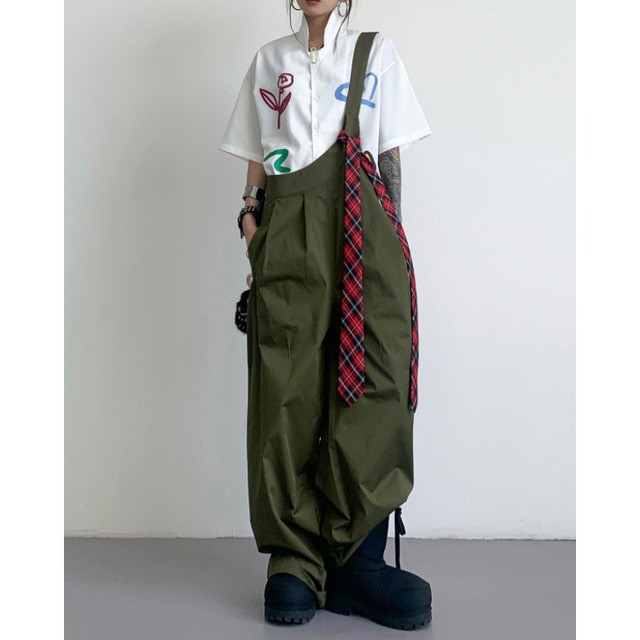 パッチポケット付き ワイド フルレングス サロペット L60028