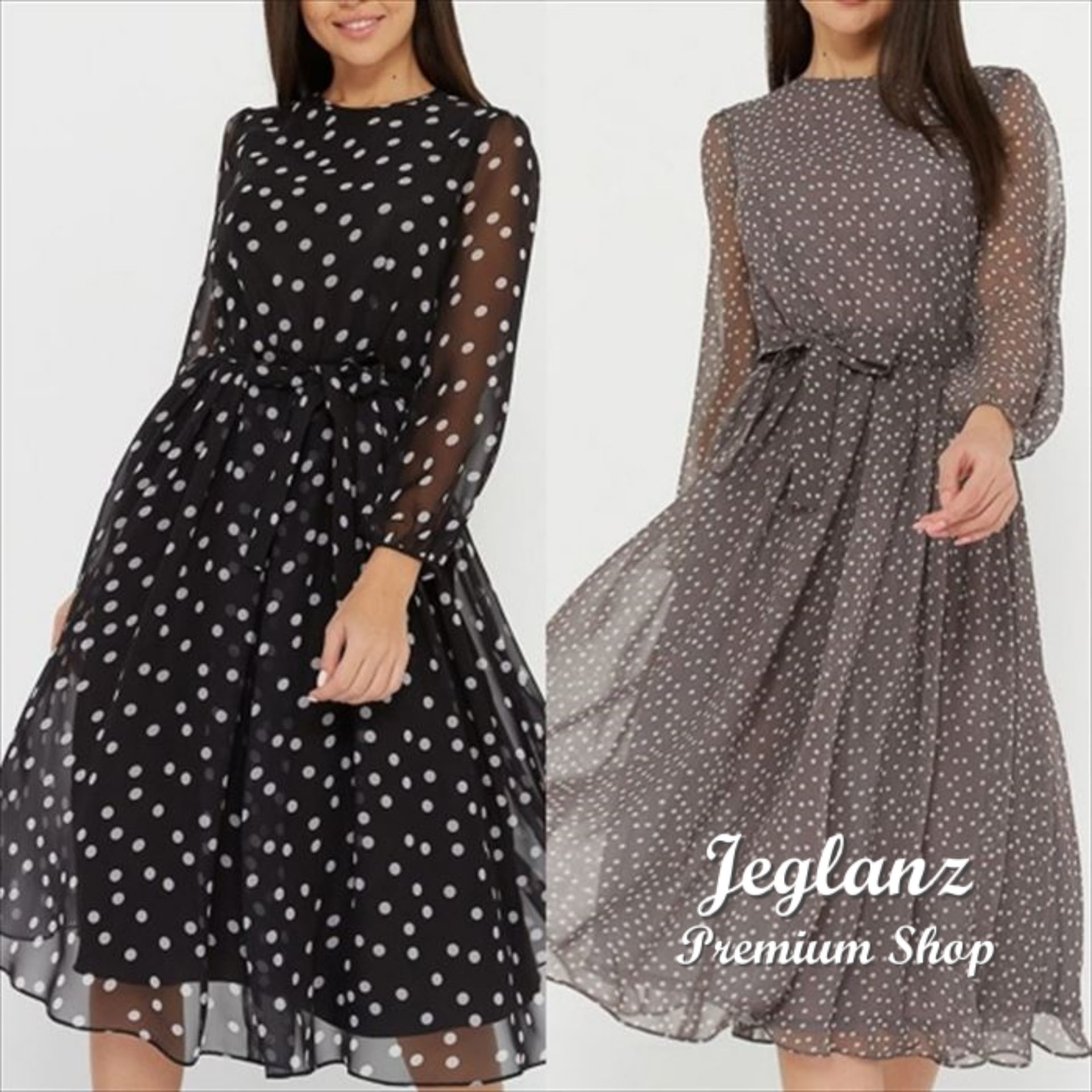 3色 シフォン ワンピース ドレス ポルカドット 肌透け 上品 ♪ (O1683)γα