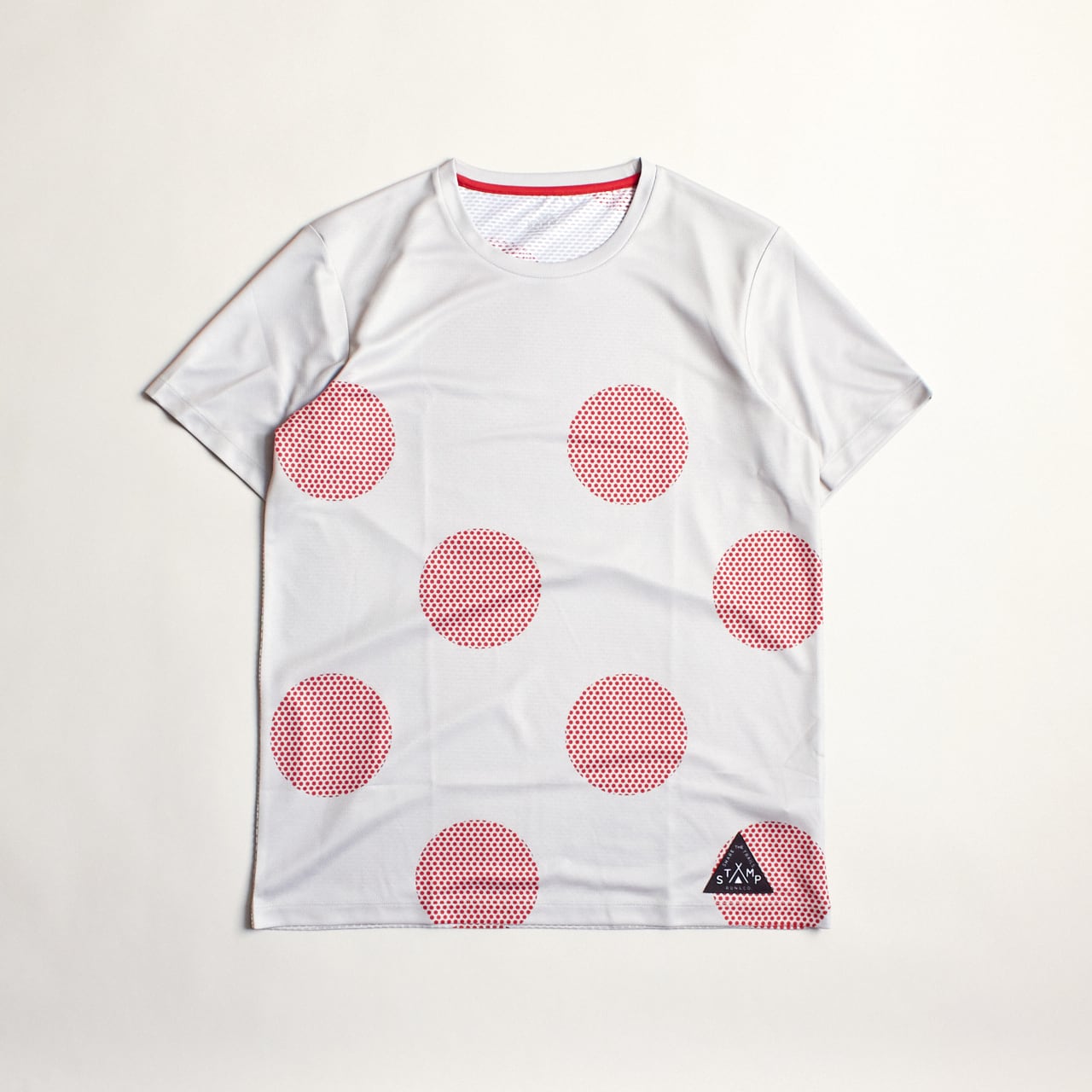 unite × STAMP RUN&CO コラボTシャツ グレー×レッド水玉