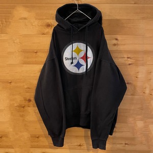 【AMS】NFL Pittsburgh Steelers プリント ロゴ スウェット パーカー フーディー アメリカンフットボール XL US古着