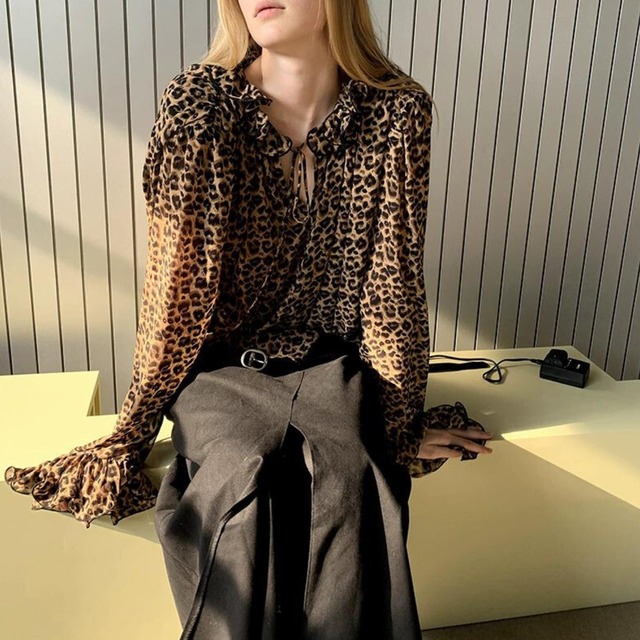 Slim Fit Leopard Print Chiffon Shirt