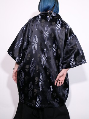 glossy fabric spiky skull pattern oversize s/s shirt