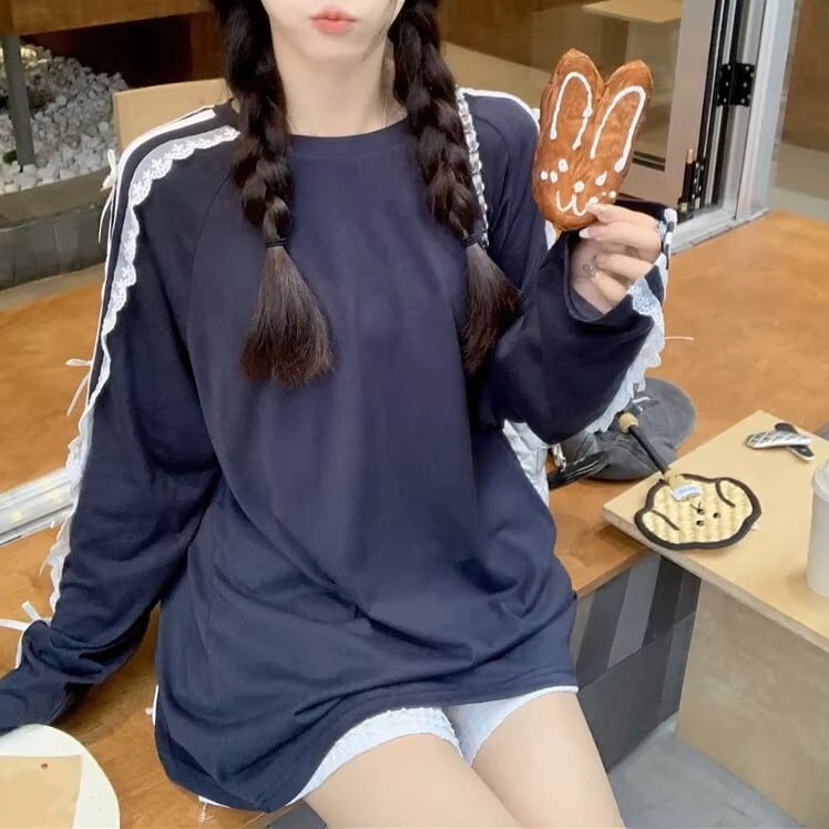 レースストライプロンT