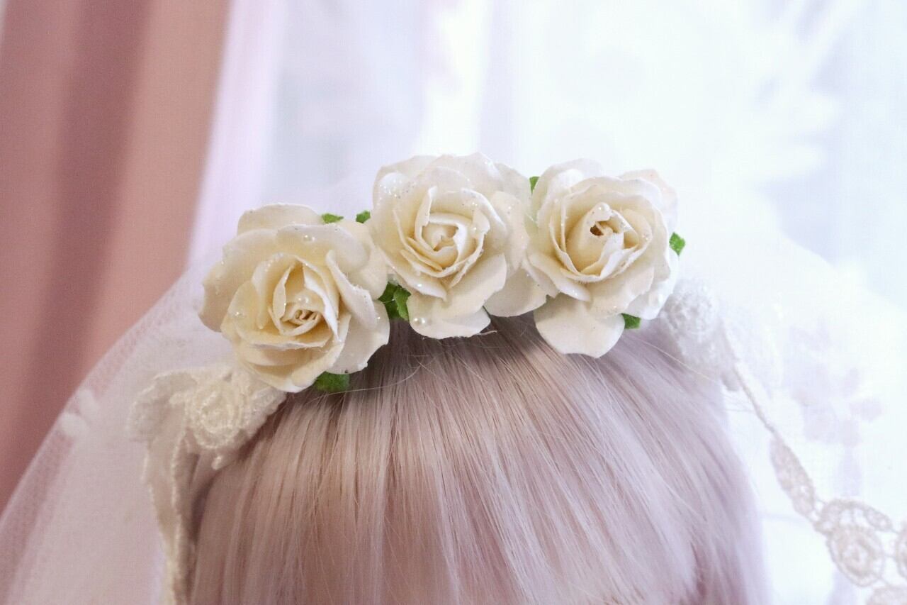 受注生産】白薔薇のベール＆ブーケセット | ハナタバとアイ。 | ドール