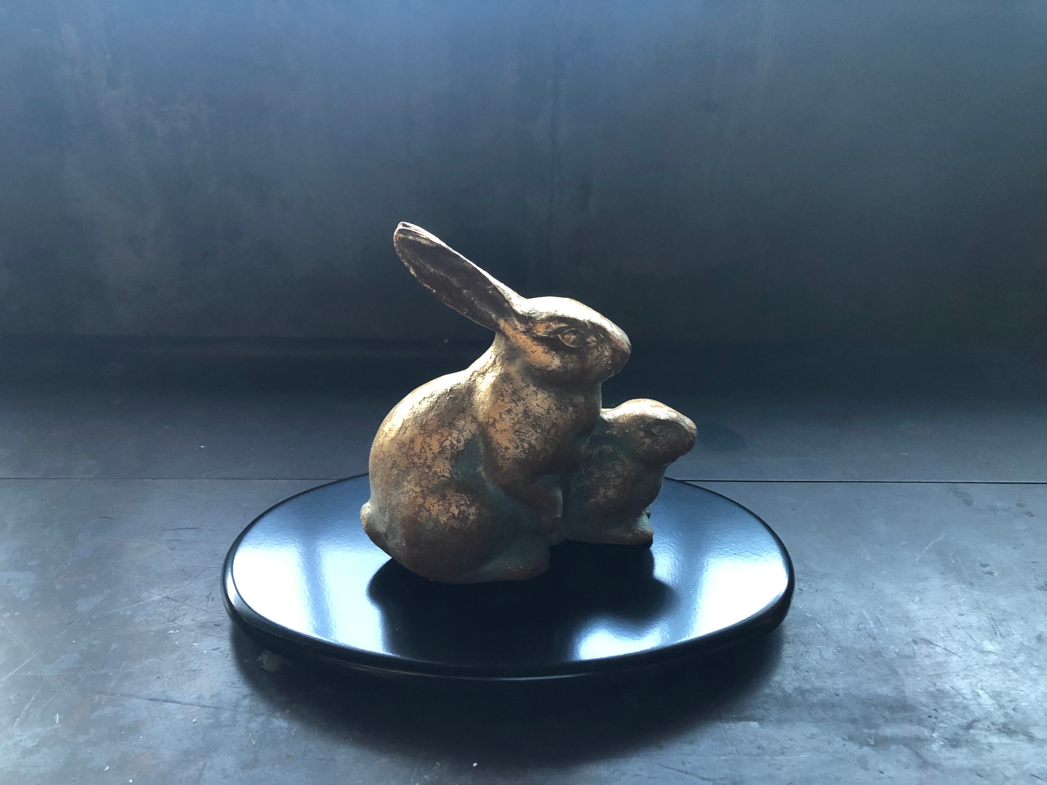 ウサギ置物 親子 台、札付き インテリア 昭和レトロ | 昭和レトロ 金物