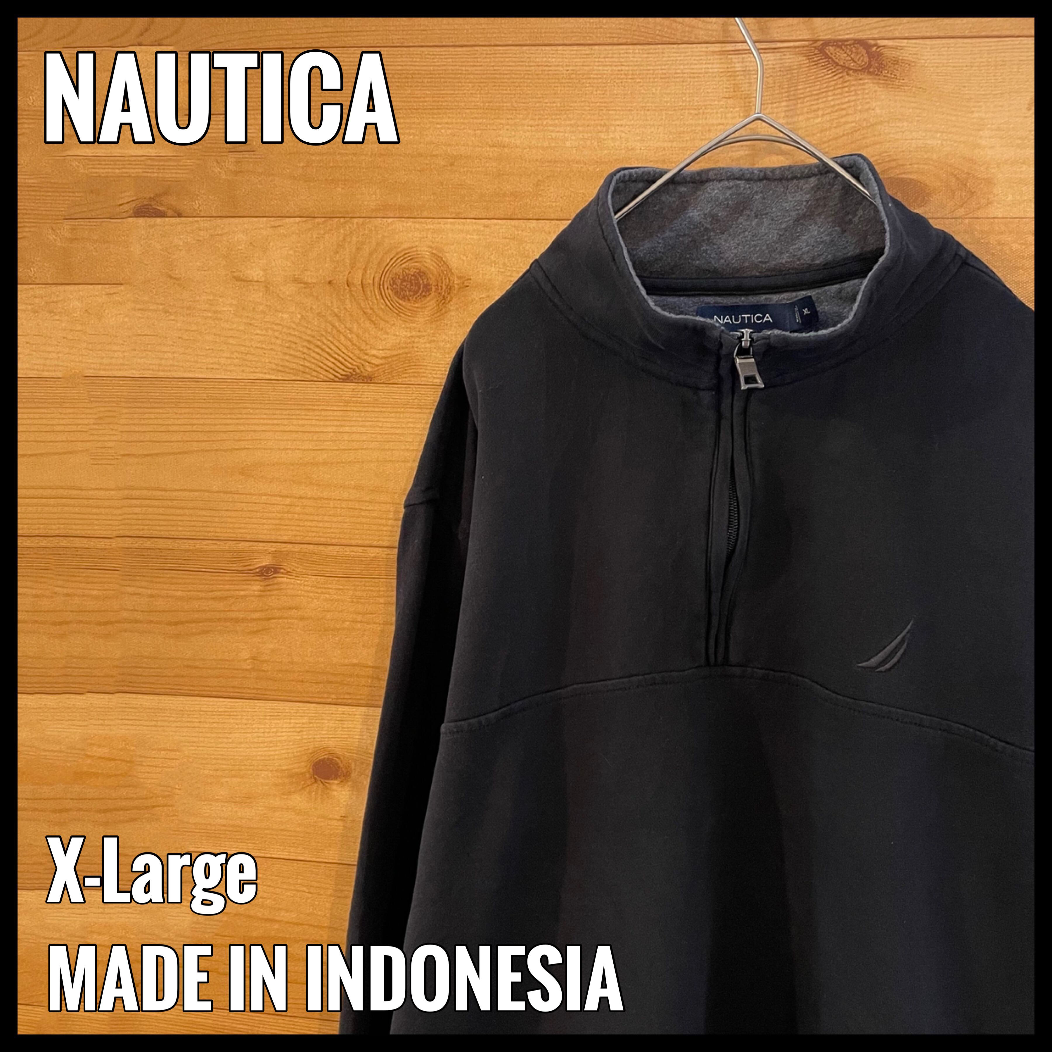 ノーティカ ハーフジップ刺繍ワンポイントロゴ スウェットトレーナー黒ブラック長袖