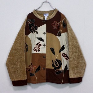 【Caka act2】Flower × Patch Work Vintage Loose Chenille Jacket