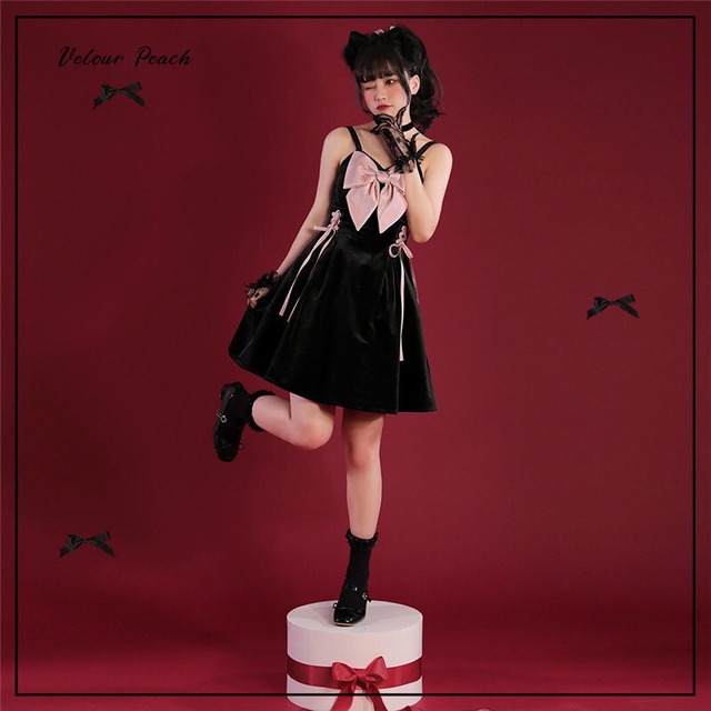 ハロウィン Lolita jsk 地雷系 リボン キュート リボン ブラック ピンク ワンピース53210538