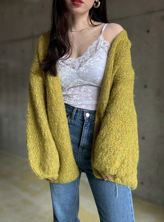 【12/24 21:00〜】袖ボリュームオープンニットカーディガン【マスタード】