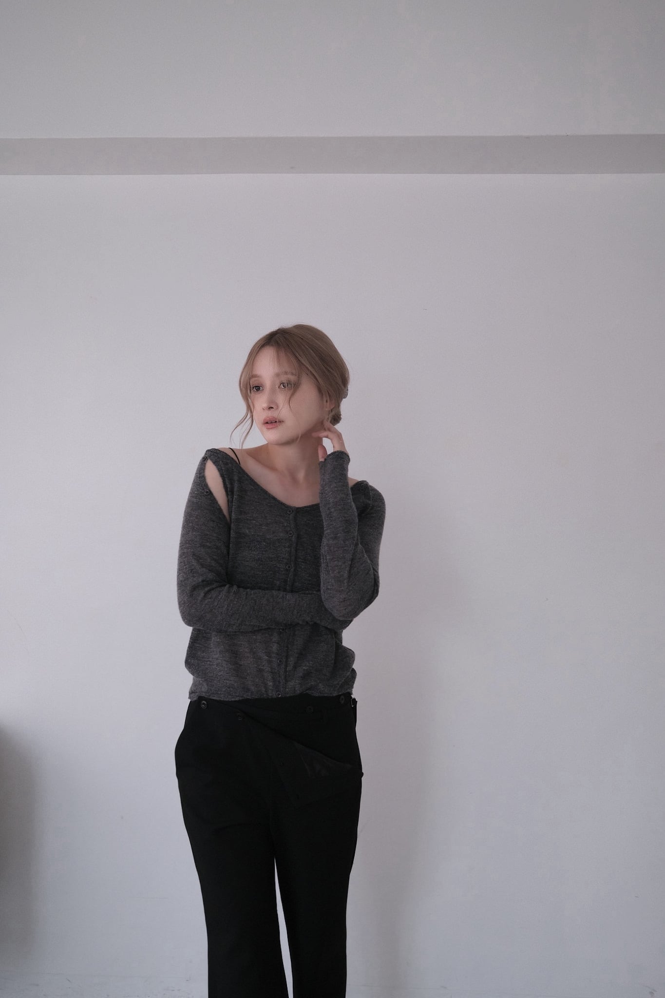 Shoulder Slit Cardigan/ショルダースリットカーディガン/Dark Gray