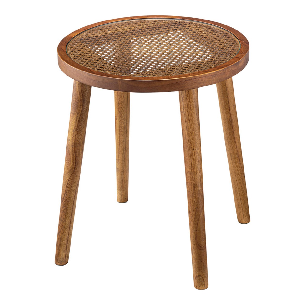 ラタン ラウンド ガラス テーブル M