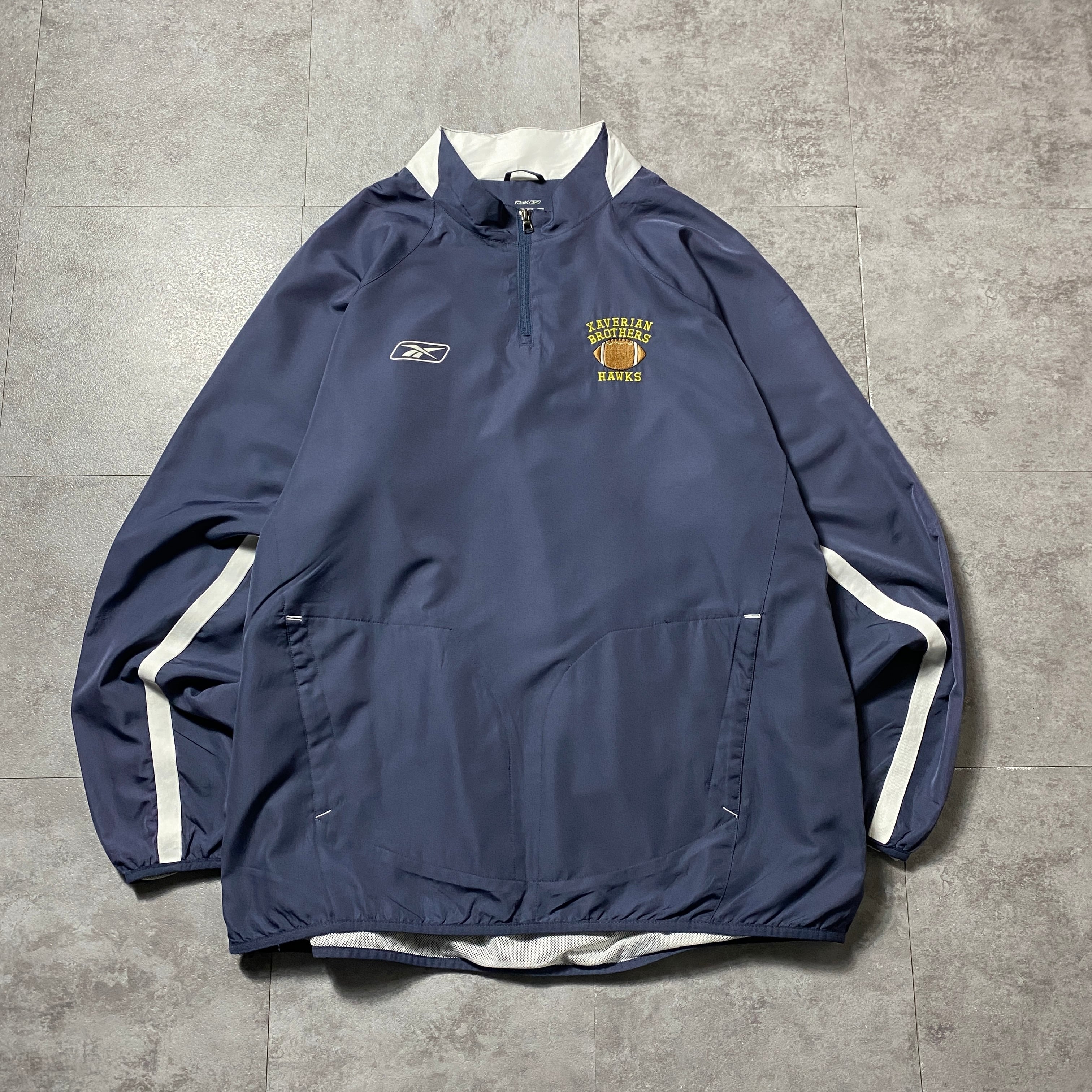 Reebok リーボック ハーフジップ 刺繍ロゴ アメフトチーム ネイビー