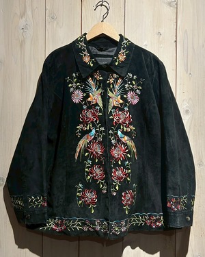 【a.k.a.C.a.k.a vintage】Beautiful Embroidery Vintage Loose Suede Leather Jacket