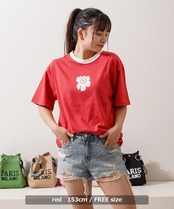 ◆リンガーネック フラワーTシャツ◆kr-26103