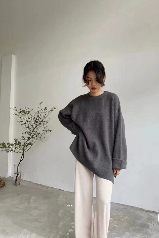 クルーネック　袖折り返しニット　AJ33167-2548