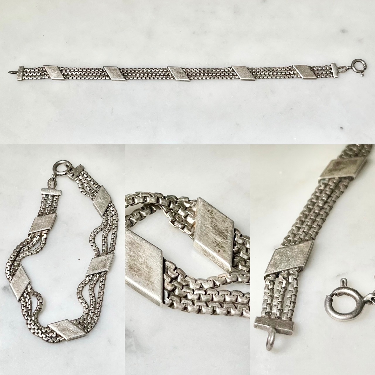 vintage silver rhombus link bracelet