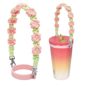 【努力特価】TYESOドリンクカップホルダー コットンロープ シリコーン製ストローホルダー付き 持ち歩きタンブラー可愛い花のデザイン