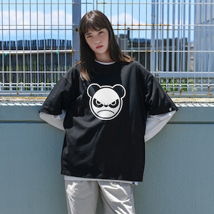 送料無料 【HIPANDA ハイパンダ】 男女兼用  フロッキー プリント Tシャツ  UNISEX ANGRY PANDA SHORT SLEEVED T-SHIRT / WHITE・ BLACK・GRAY