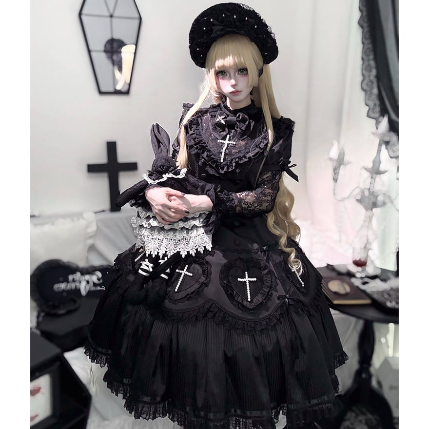 十字架モチーフ フリルボンネット付き ゴスロリヘッドドレス【予約商品