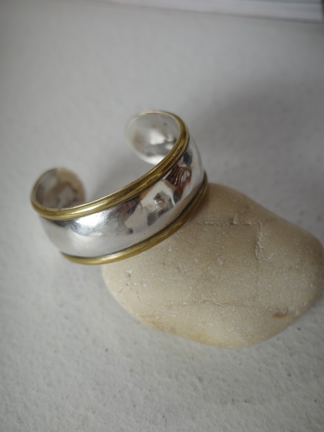 <vintage silver925>gold trim wide bangle