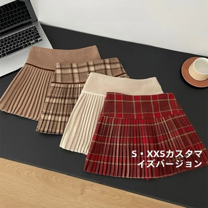 ハイウエストチェック柄Aラインミニスカート レディース 秋冬 カレッジスタイル 遮光チェック柄ハーフ丈スカート