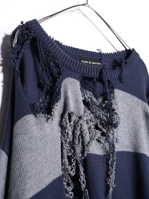REMAKE / clash bolo × zip XXL over silhouette border knit