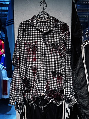 "vivid notes"A Bathing Ape gingham check pattern damage shirt