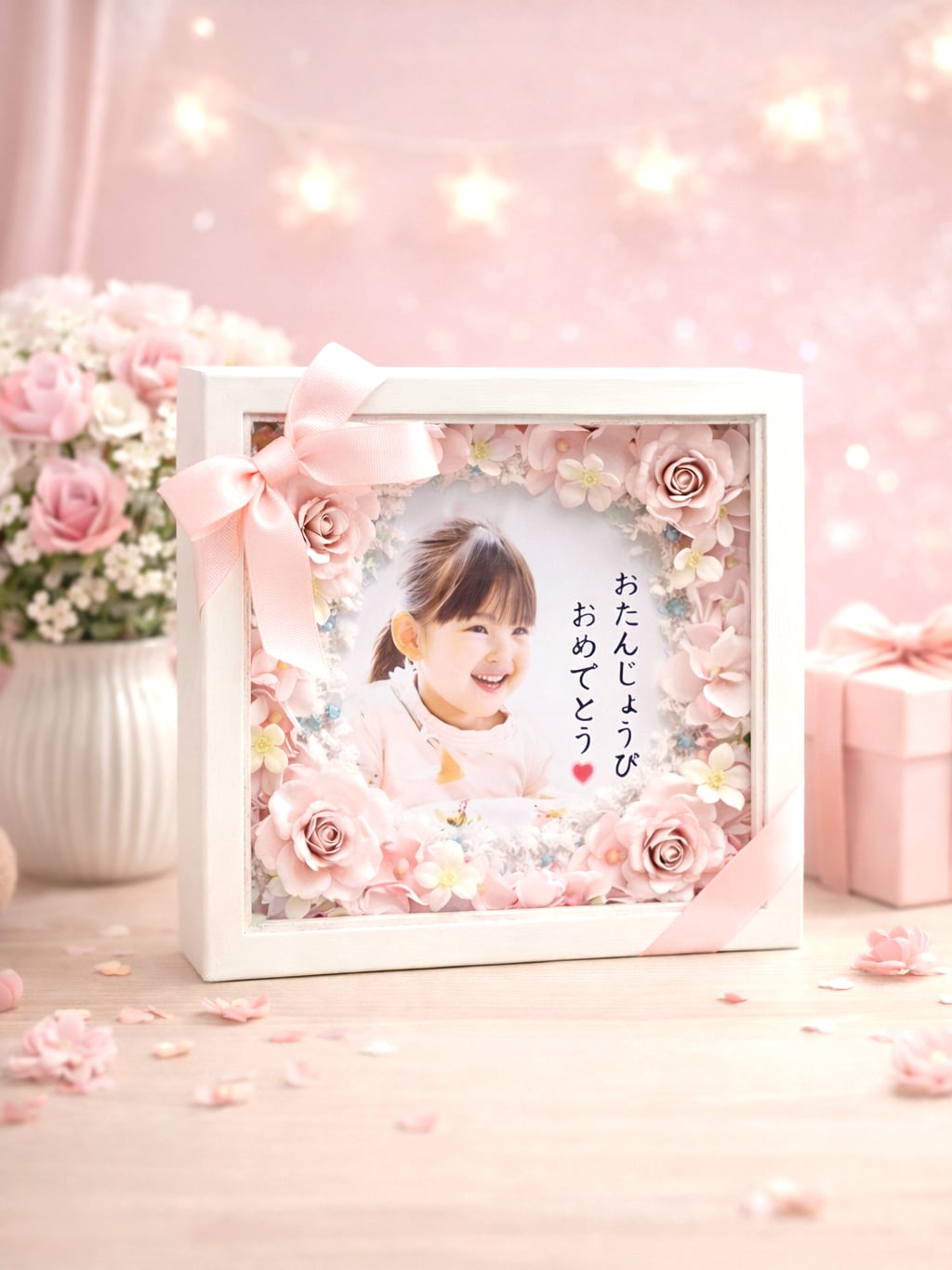 ことばの花束フラワーフレーム 【HGF-003】縦横21㎝│名入れ対応｜ 木枠両面ガラス｜誕生日│記念日のギフト│