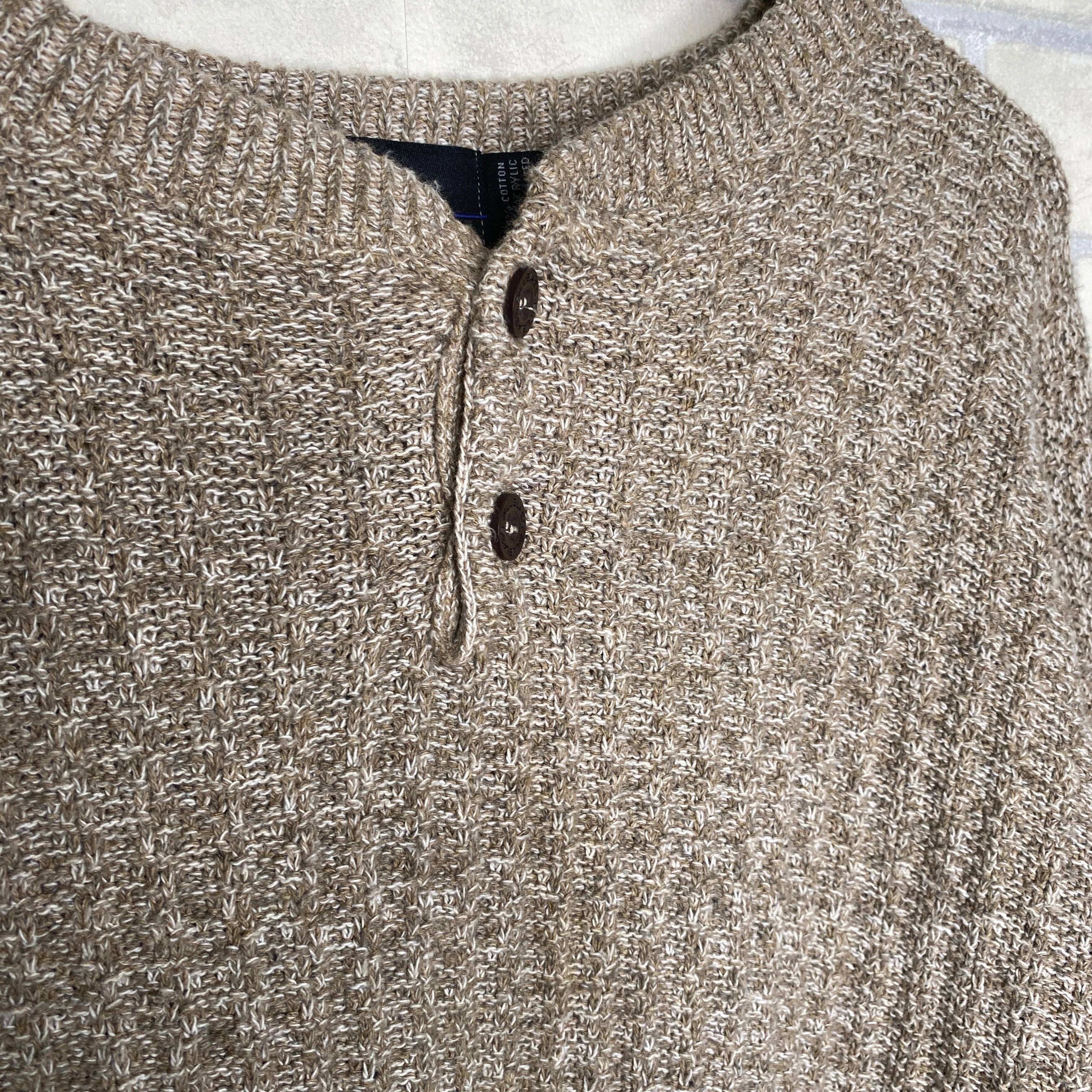 BILL BLASS ニット S(L相当) ブラウン ヘンリーネック MADE IN USA 