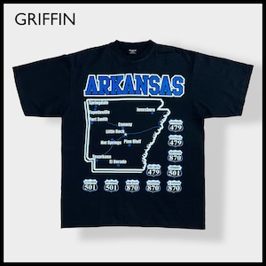 【GRIFFIN】3XL Tシャツ ビッグシルエット ビッグサイズ ARKANSAS ロゴ ビッグプリント アーカンソー 半袖 黒 グリフィン US古着