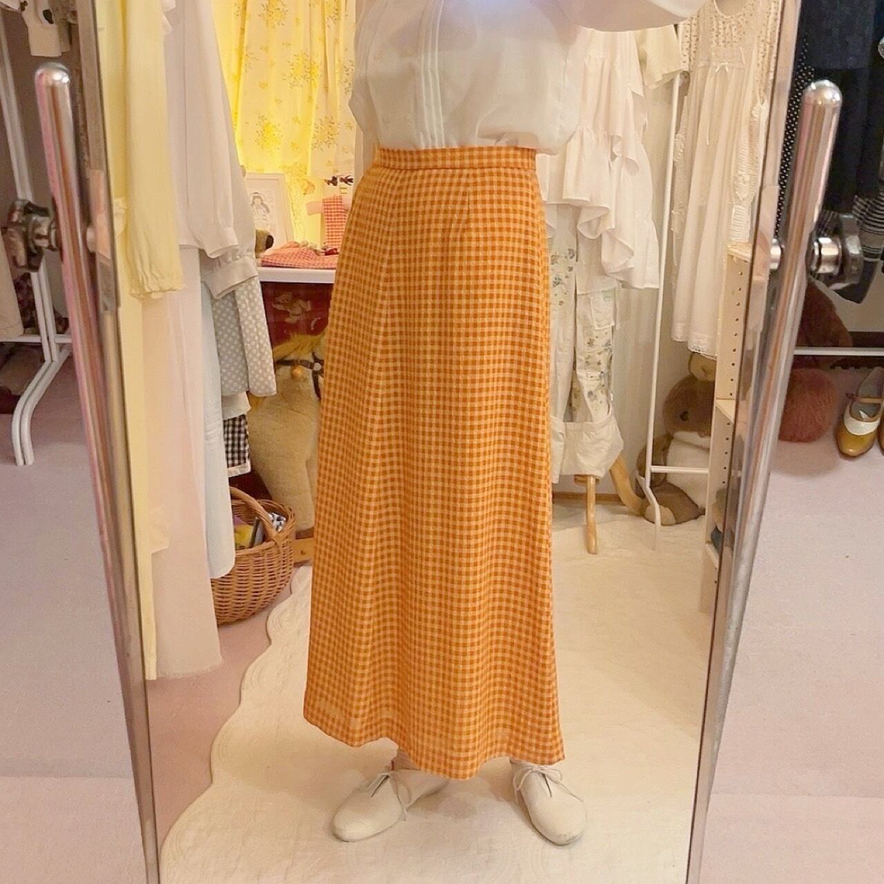 orange yellow gingham check skirt