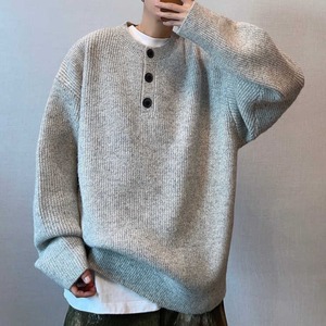 ヘンリーカラーボタンラウンドネックニット　1037