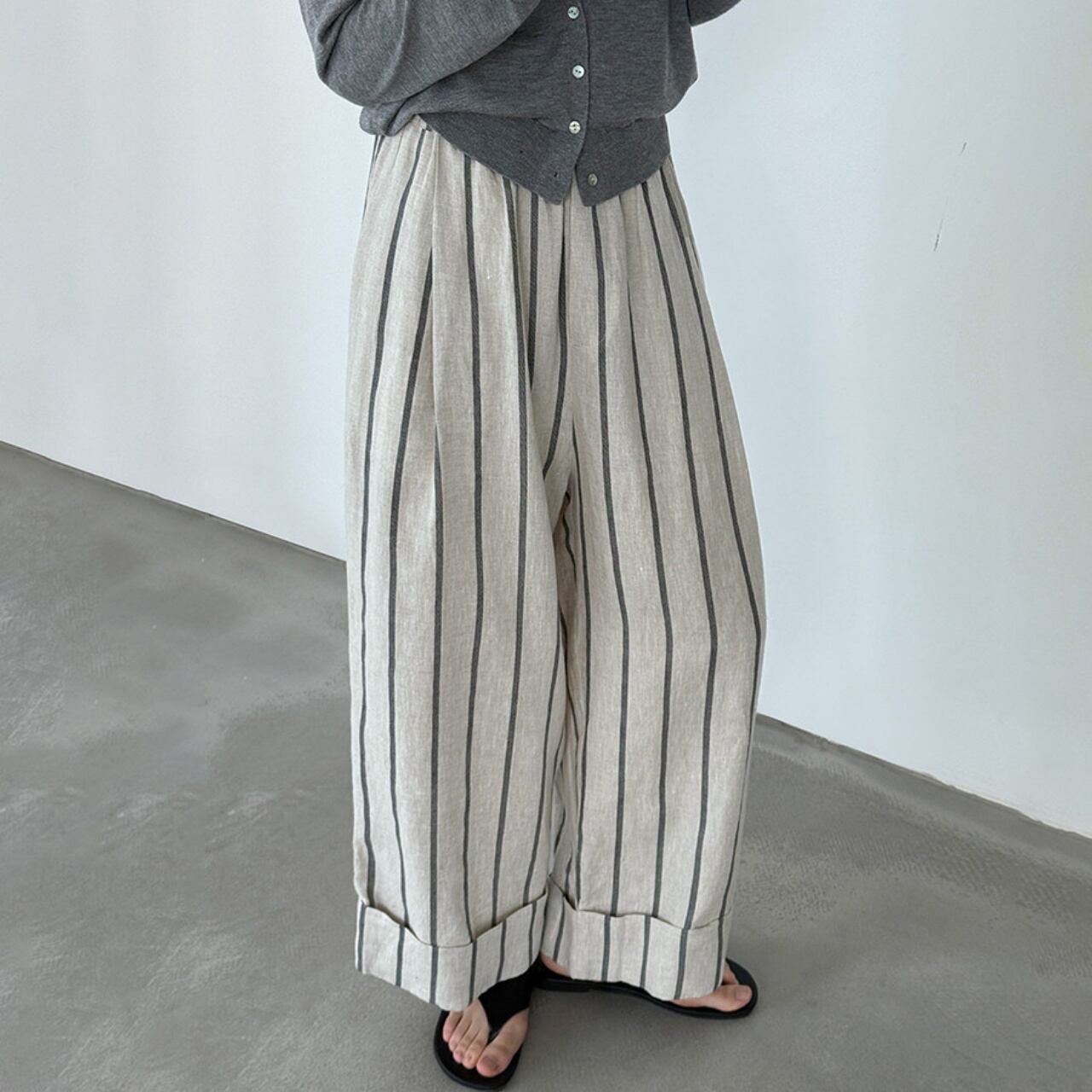 ロールアップストライプイージーパンツ A02140