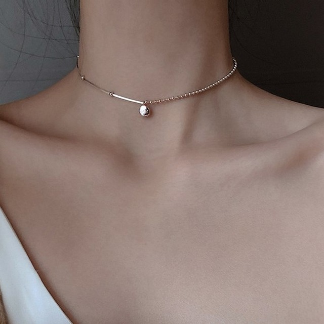 Lucky plate silver choker necklace＊M-52