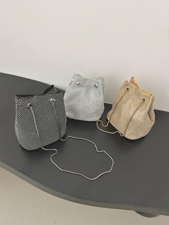 Crystal Mesh Drawstring Bucket Bag