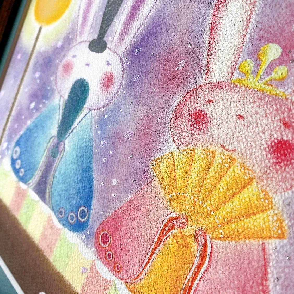 パステル画/癒し/ヒーリング/バイオリンと人形/花 パステルカラーのお花達 版画 村上隆 ED100 村上隆 版画 パステル