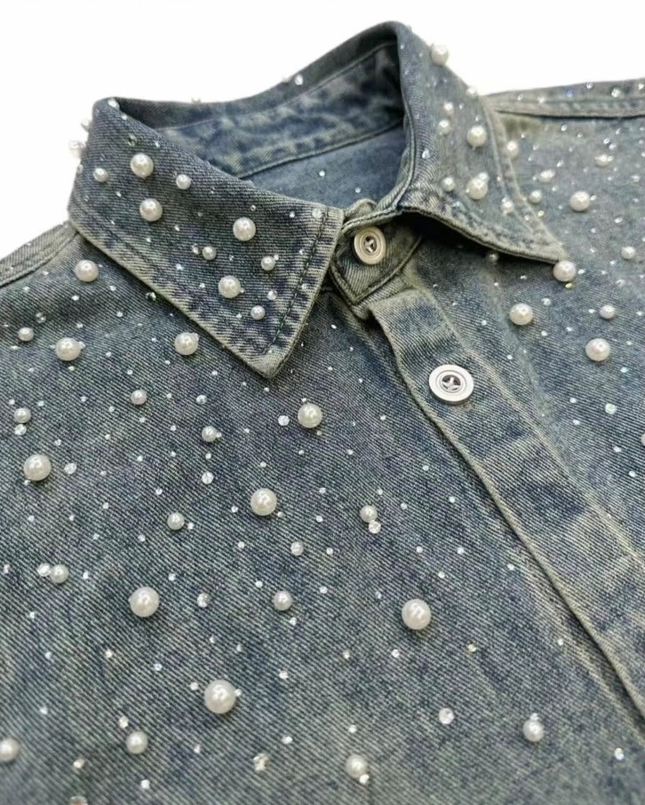 【お急ぎ発送】パールSSデニムシャツ(ST00019)