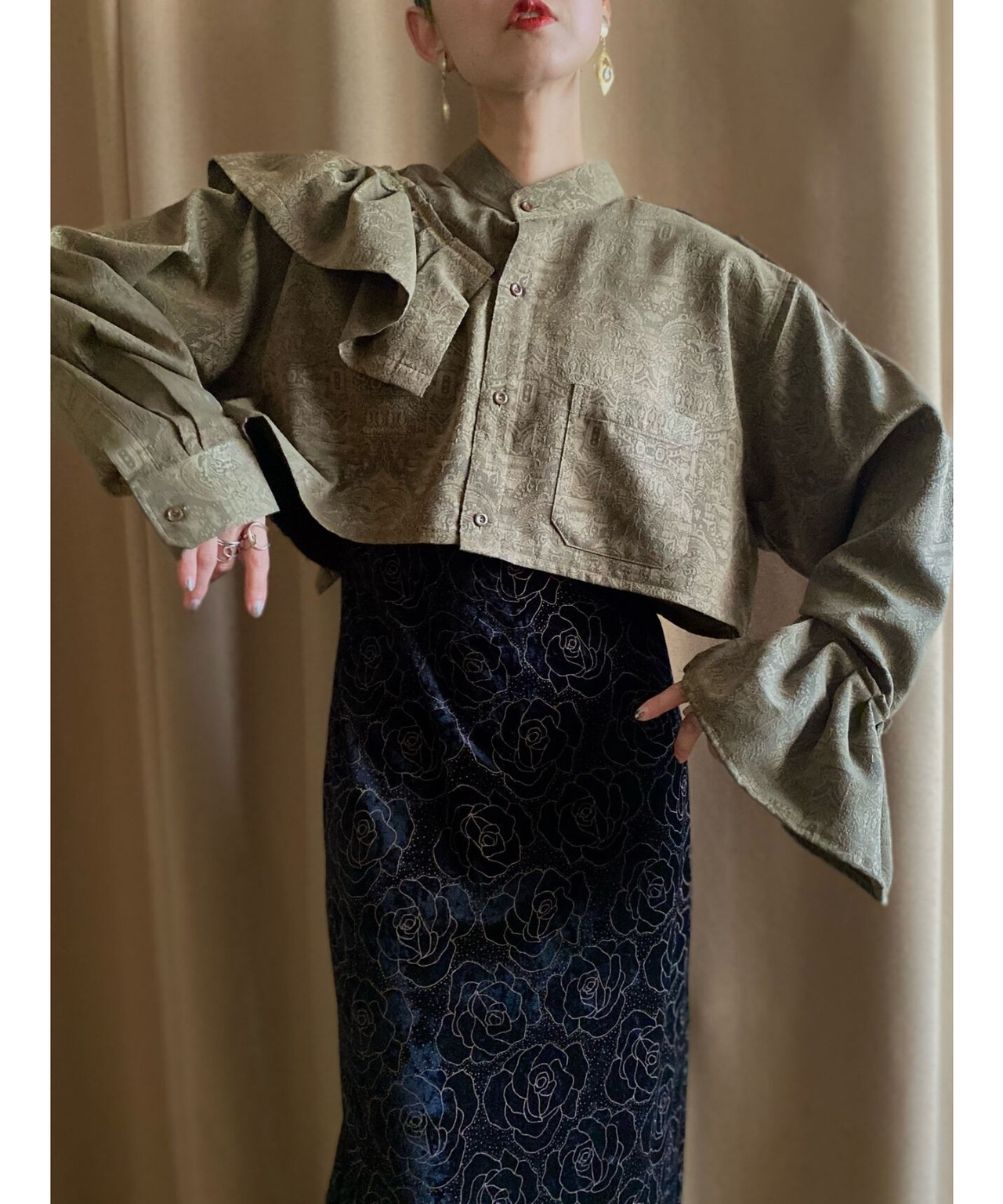 frill design jacquard remake shirt-3715-10