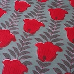 ブロックプリント生地【50cm単位】インド綿 花柄A くすみグリーン×赤 #44290-GR1