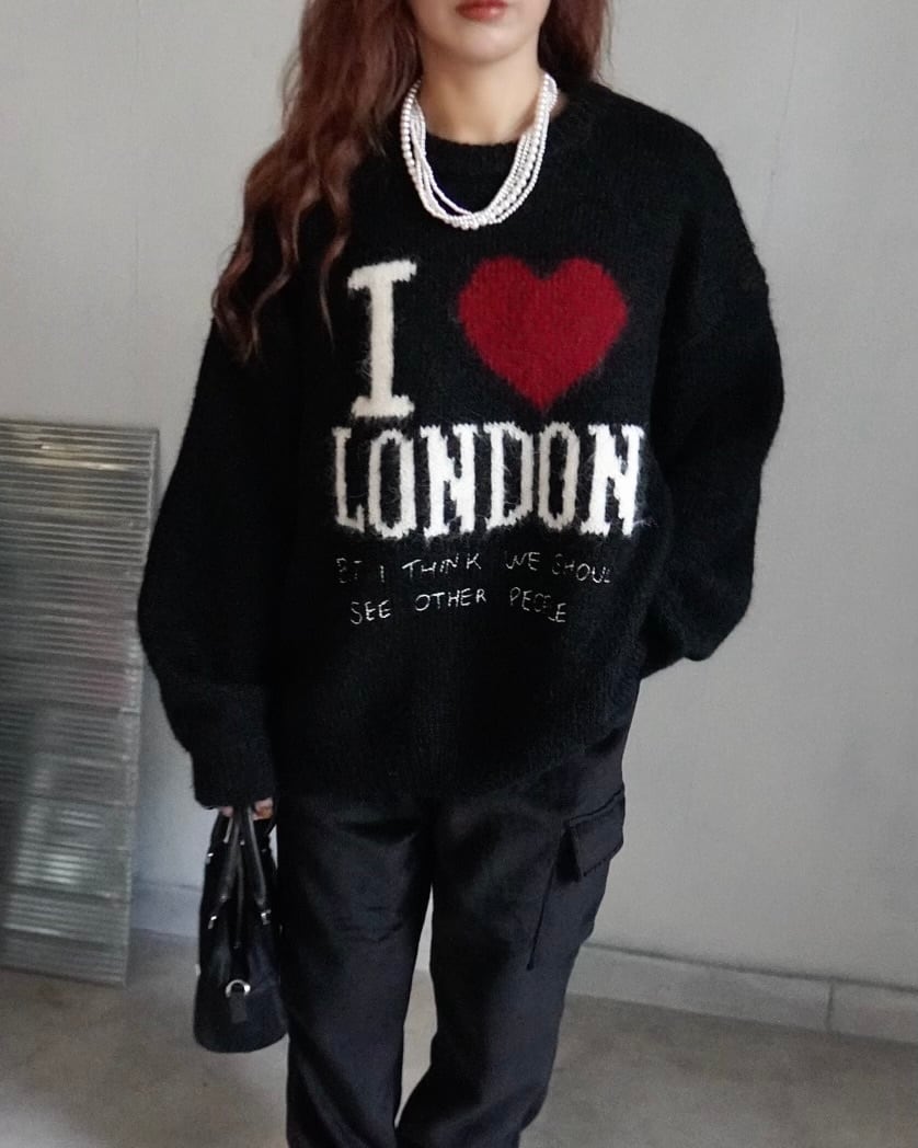 バレードール　ニット　アンゴラ　レトロ　黒　刺繍 I♡LONDON】刺繍mohairshaggyアンゴラモヘアニットpo【ユニ