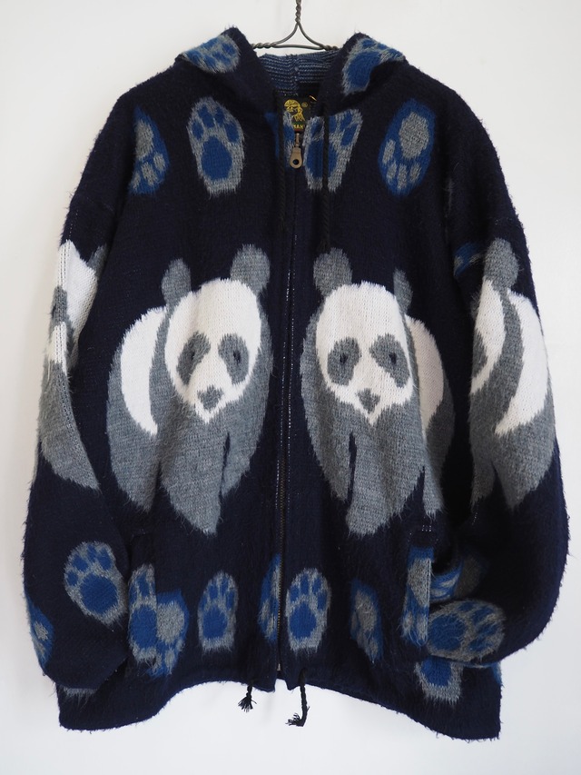 1990’s Ecuador Panda Wool Zip-Up Hoodie／ー
