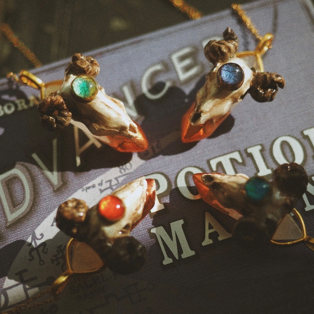 Sheep's necklace with colored bones　Starry night sky