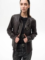 Slight Vogue Asymmetric Strap Leather Jacket