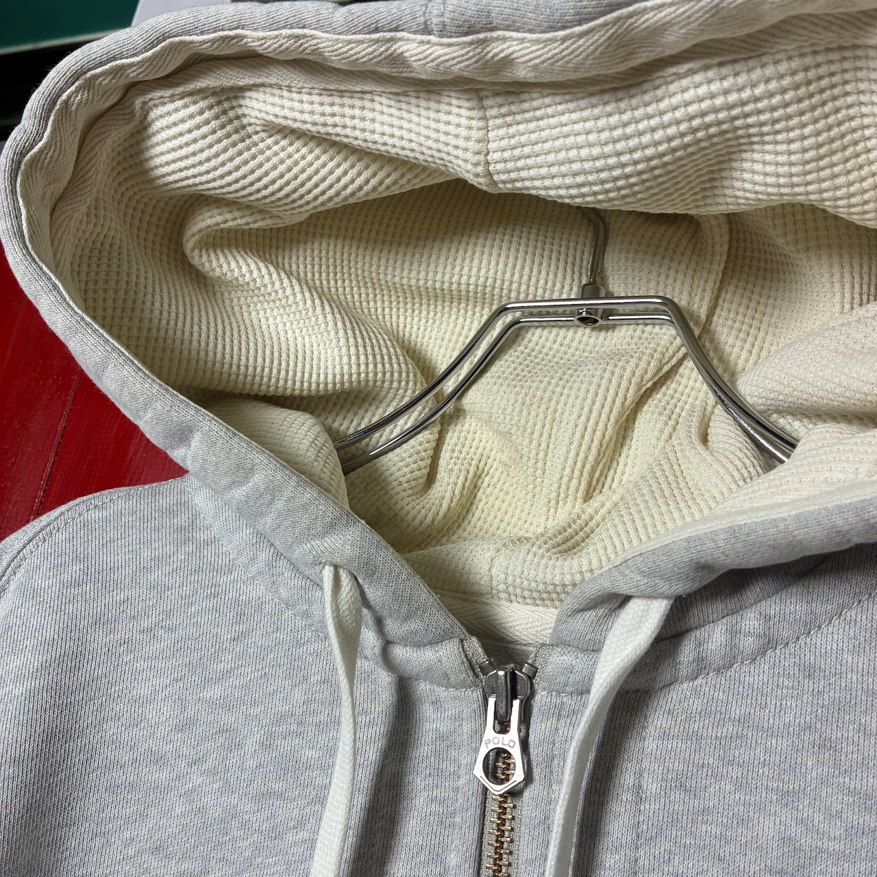 90s POLO RALPH LAUREN ジップパーカー グレー フード裏サーマル