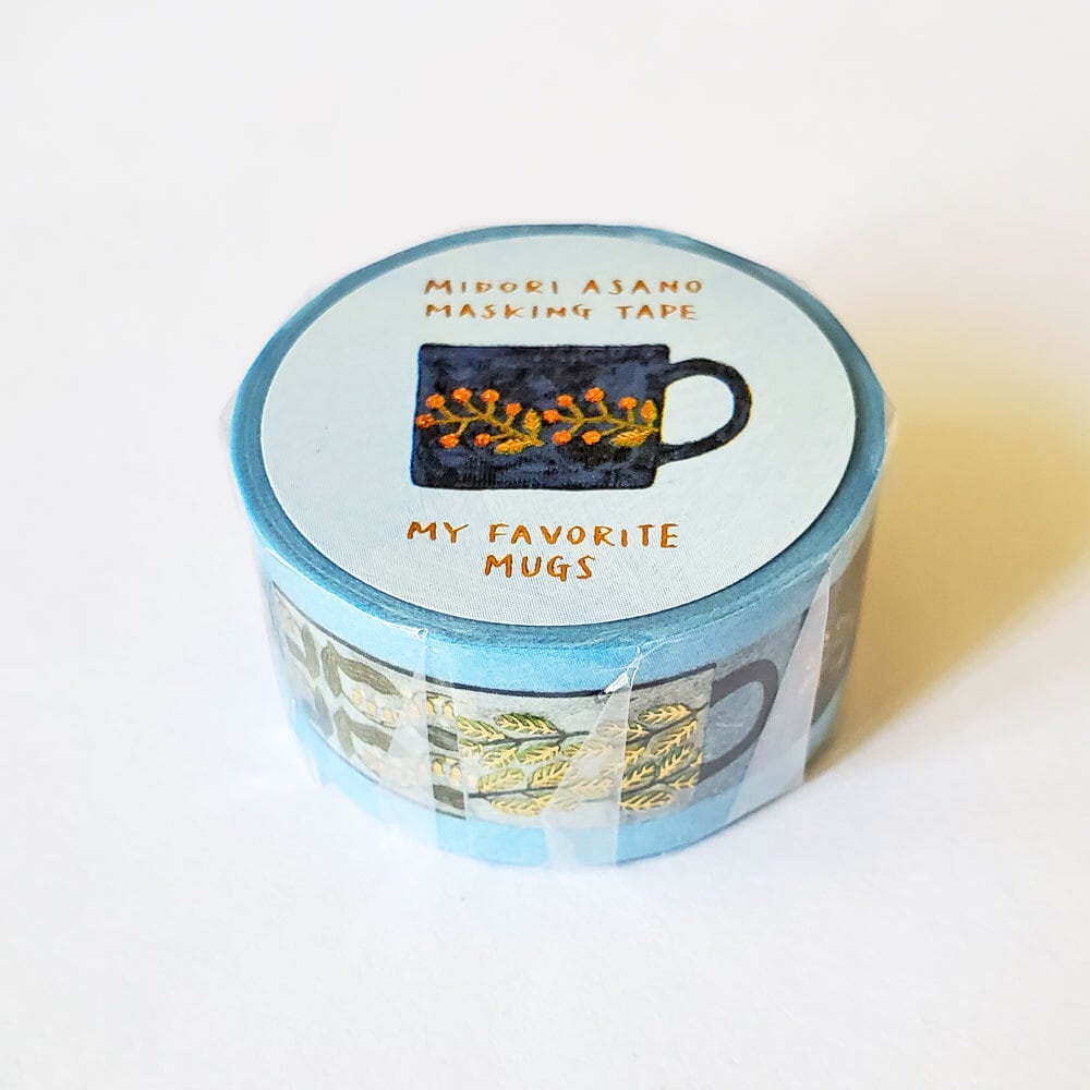 浅野みどり 箔押しマスキングテープ MY FAVORITE MUGS マグ ブルー